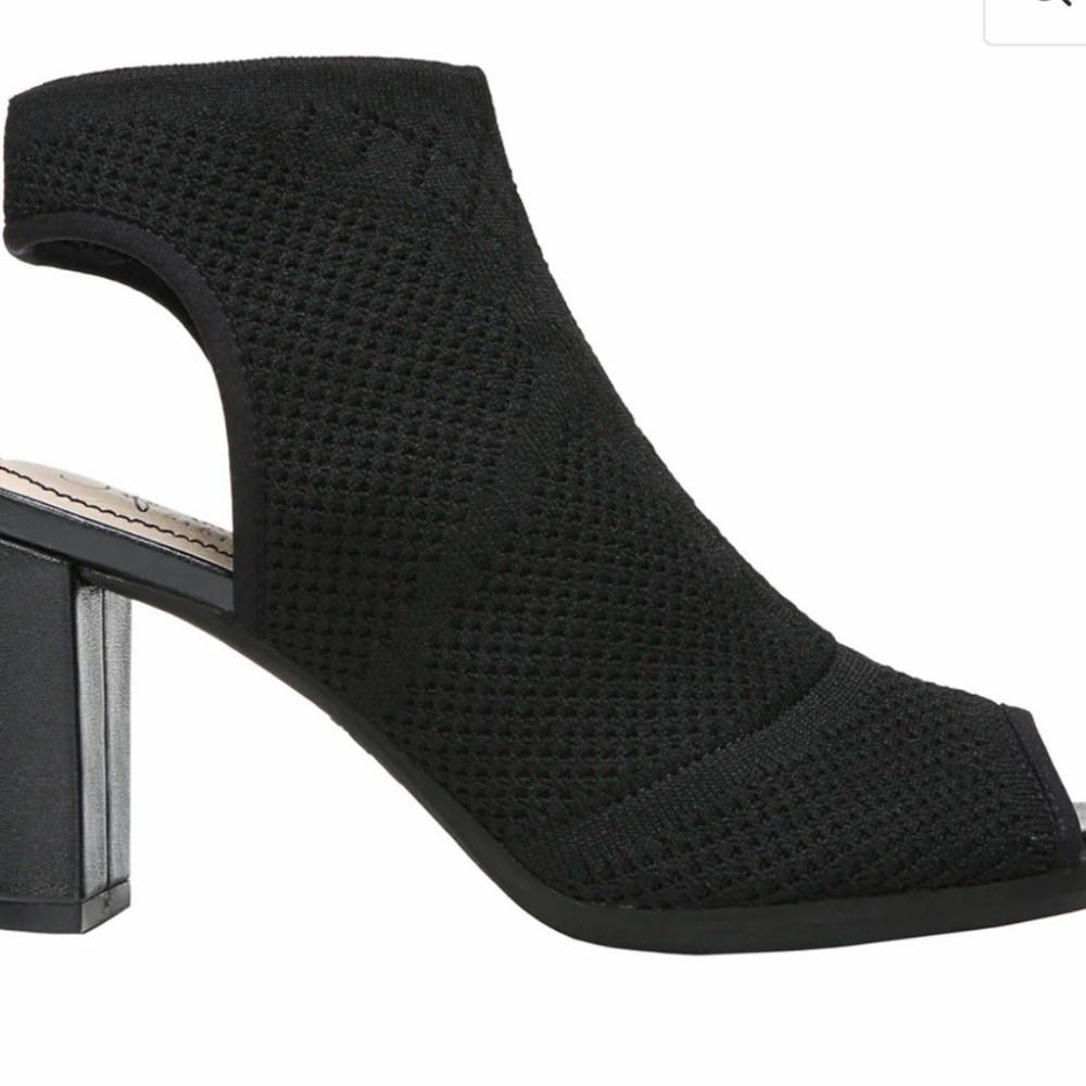 Life Stride Black Knit Peep-Toe Block Heel Bootie - Picture 2 of 10